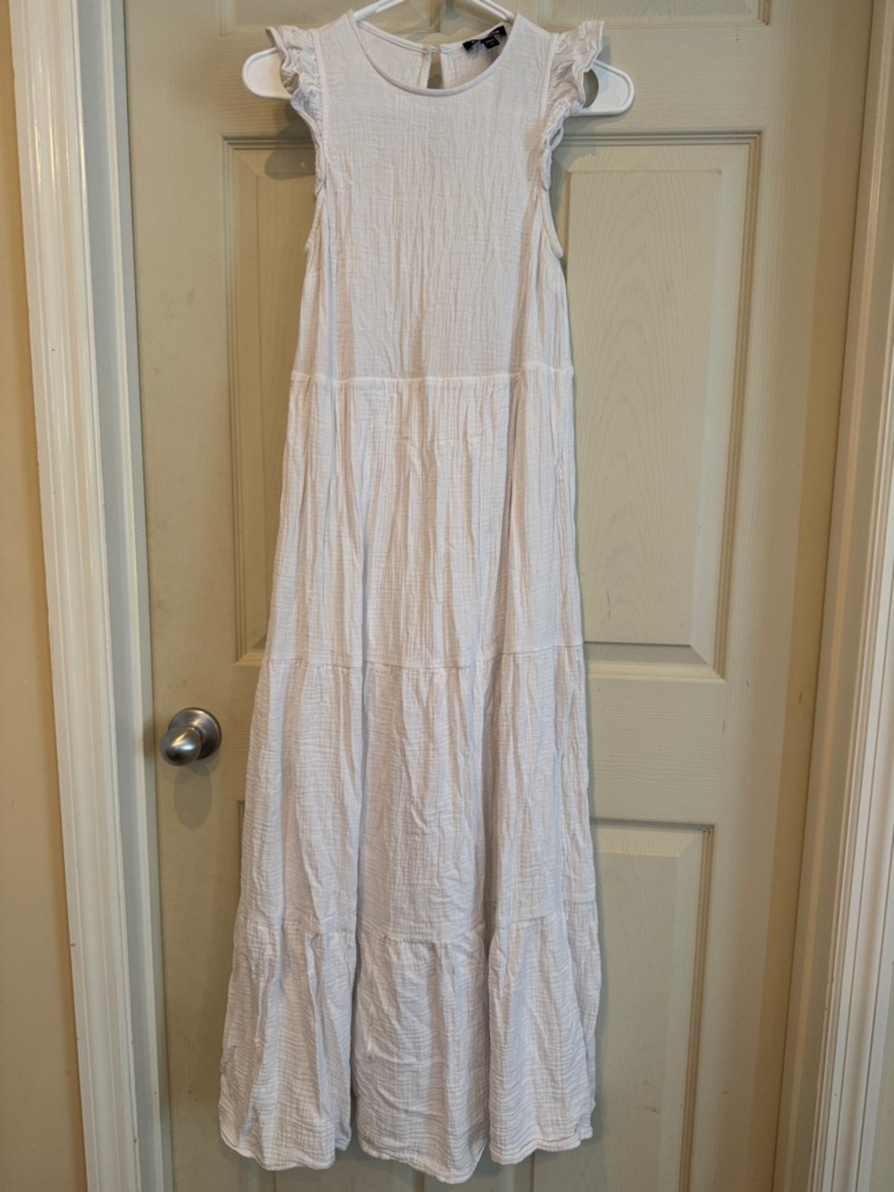 White Tiered Express Maxi Dress with Ruffle Sleeves